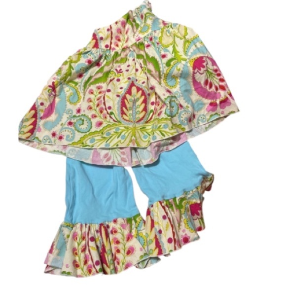 Lolly Wolly Doodle Floral Dress tie neck with Matching Ruffle Pants Sz 6 Girls - Picture 8 of 8